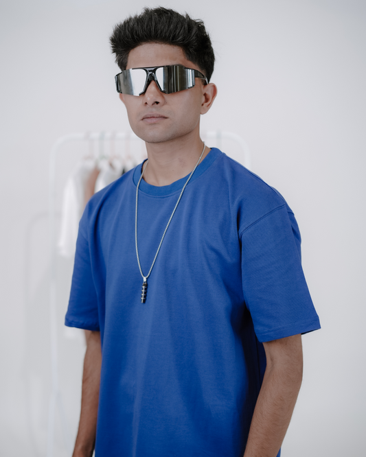 Oversized Back-Printed Luxe Unisex T-Shirt - (Blue)