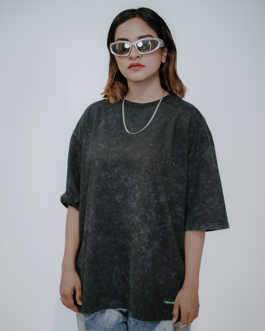 Acid Washed Oversize Luxe Unisex T-Shirt - Pattern Black