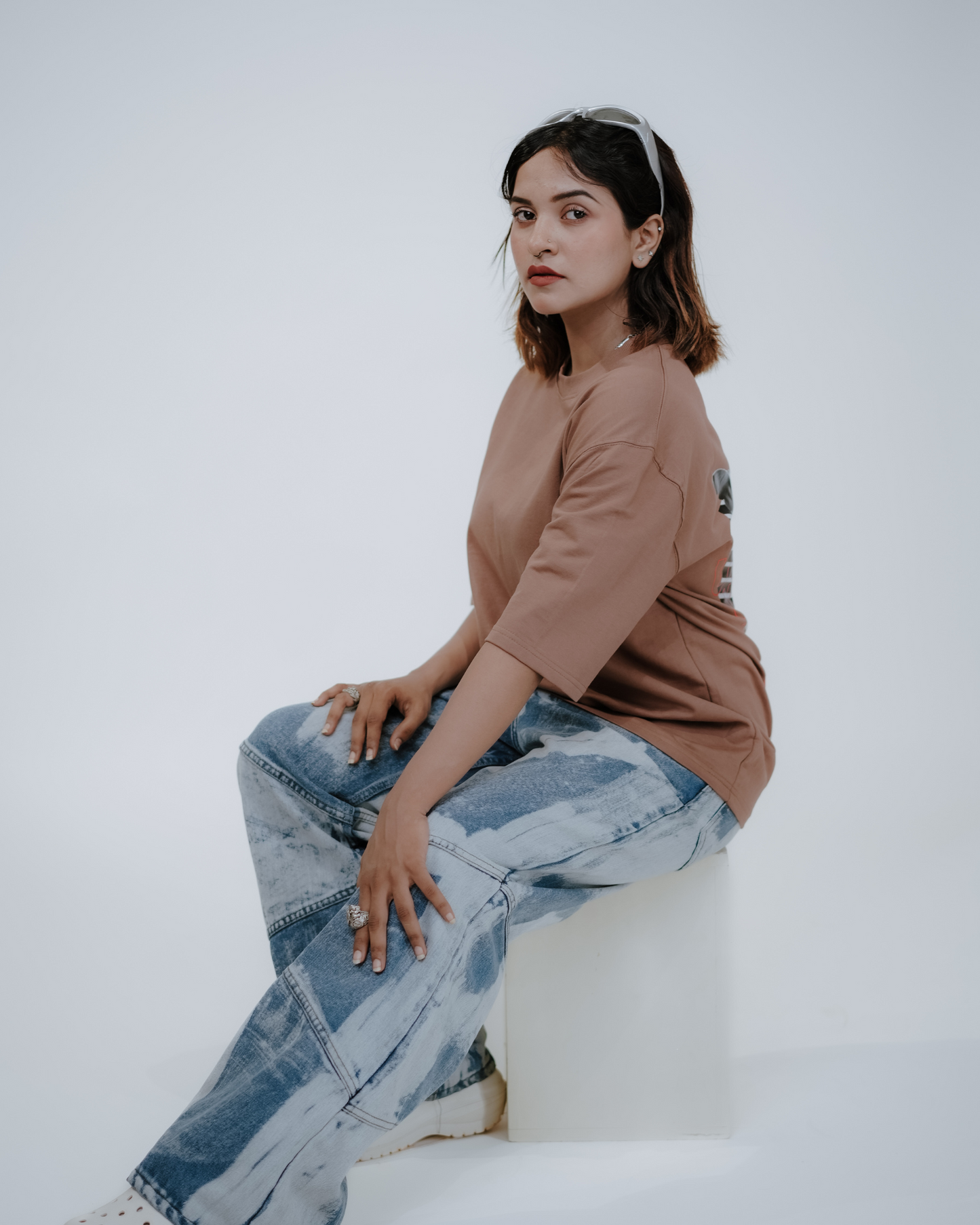 Oversized Back-Printed Luxe Unisex T-Shirt - (Brown)
